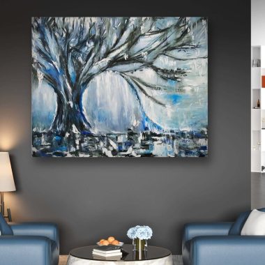 ציור בצבעי שמן עץ כחול