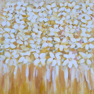 ציור מקורי: Il_fullxfull.5738546591_mj91.jpg הוא יצירת אמנות בעבודת יד על בד קנבס, המתארת שדה של פרחים לבנים עם גבעולים צהובים, צבועה בגוונים חמים של בז' וצהוב. מוכנה לתלייה וחתומה בפינה השמאלית התחתונה. מוסיף צבע וייחודיות לכל חלל.