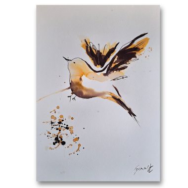 ציור מקורי: ציור ציפור בצבעי מים מינימליסטי, 