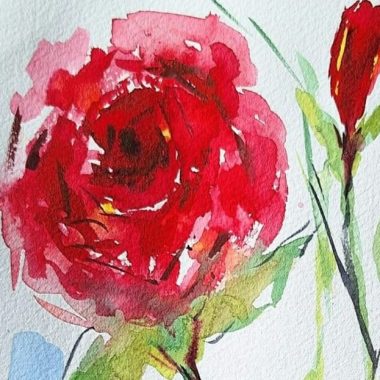 ציור מקורי: ציור בצבעי מים מקורי בשם 'il_fullxfull.6324239728_t27w.jpg' מתאר ורד אדום עז, עלים ירוקים וניצן אדום על רקע לבן. משיחות מכחול חופשיות יוצרות תחושה רכה ואמנותית לאמנות הקיר הפרחונית הזו. מוסיף צבע וייחודיות לכל חלל.