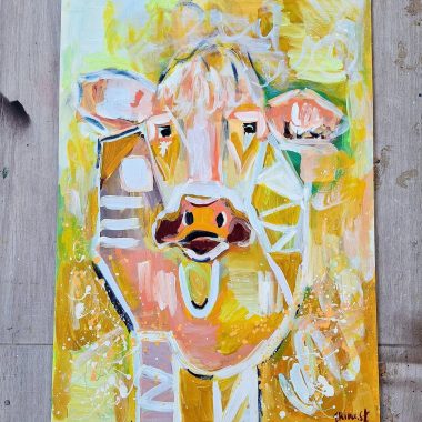 ציור מקורי: יצירת אמנות מופשטת ותוססת של פרה, 