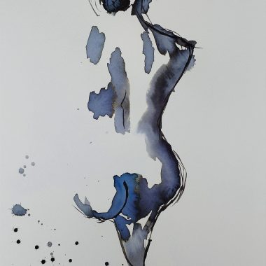 ציור מקורי: Il_fullxfull.5592630550_kki0.jpg: ציור אבסטרקטי בצבעי מים של אישה עירומה, בצבעי כחול כהה ושחור, במשיכות מכחול זורמות, המוגדר באופן חופשי בכתמי דיו ובחתימת האמן בפינה הימנית התחתונה. מוסיף צבע וייחודיות לכל חלל.