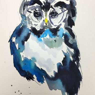 ציור מקורי: ציור ינשוף בצבעי מים, 