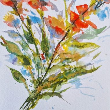 ציור מקורי: ציור אקוורל פרחוני מופשט, מלא חיים ומלא הבעה, 