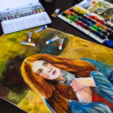 ציור מקורי: ציור דיוקן בעבודת יד בצבעי מים בשם 